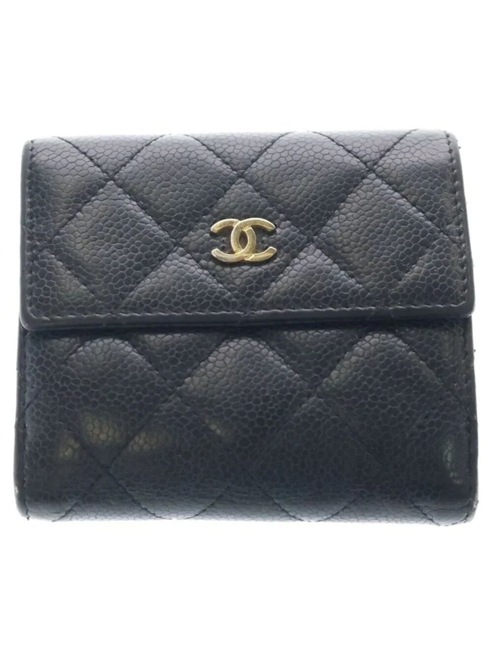 Chanel Quilted CC Logo Bifold Wallet Caviar Leather Black
